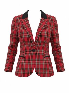 Black Label by Evan Picone Red Plaid Single-Button Blazer